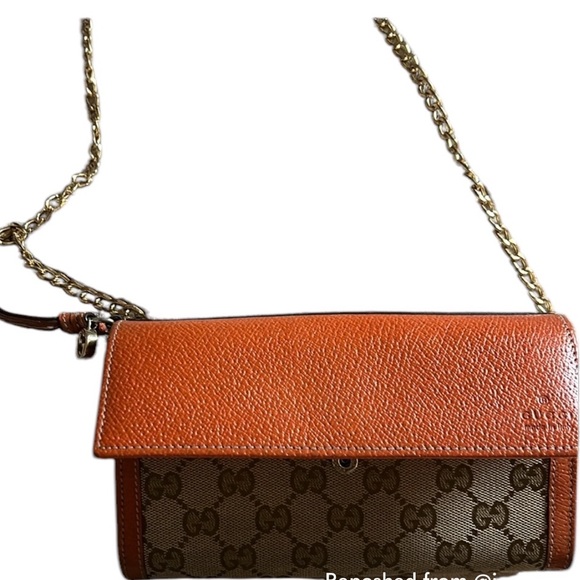 EUC GUCCI CANVAS LONG WALLET with unbranded crossbody chain - Picture 6 of 11